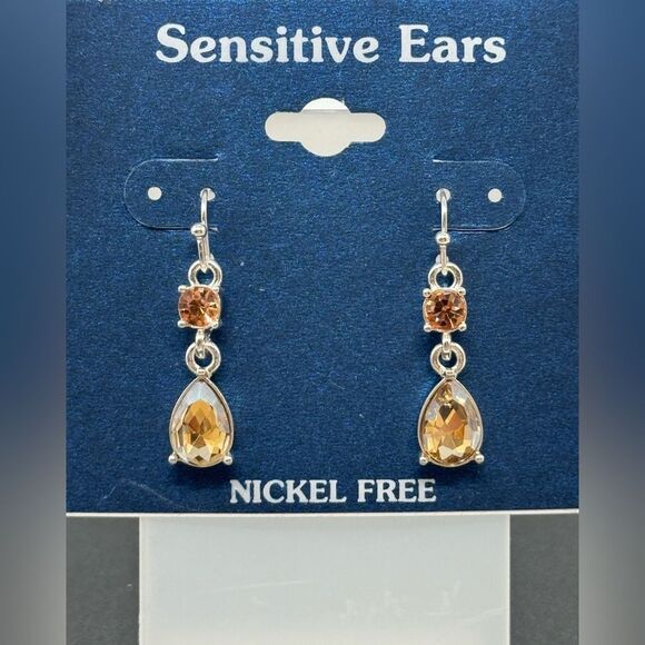 Silver Drop Crystal Stone dangling Citrine 1.5 in - Picture 5 of 5